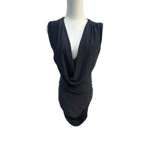 NWT Ramy Brook Black Draped Cowl Neck Ruched Mini Dress – Size Small